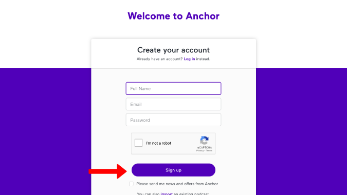 Creando una cuenta en Anchor