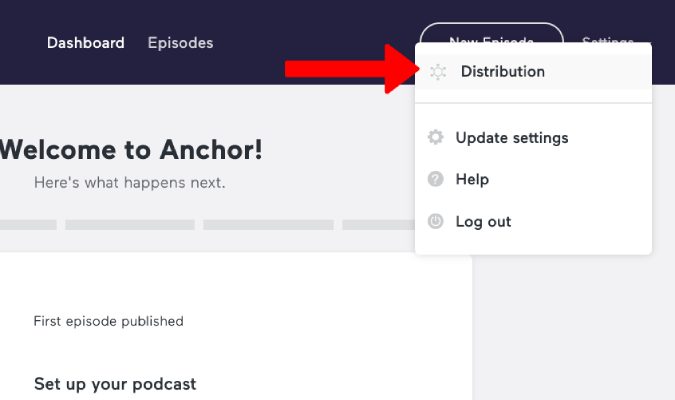 Seleccione Configuración de distribución en Anchor
