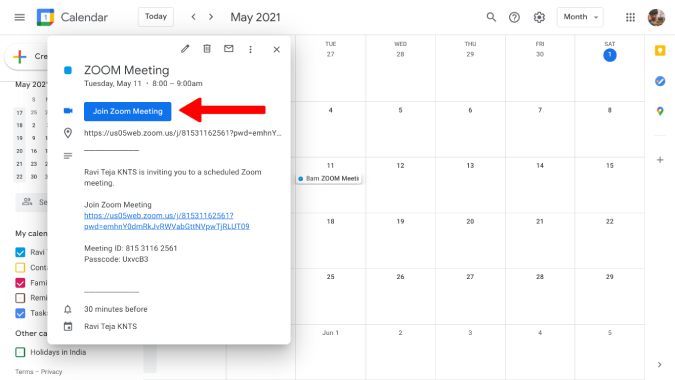 Hacer el evento como una reunión de zoom