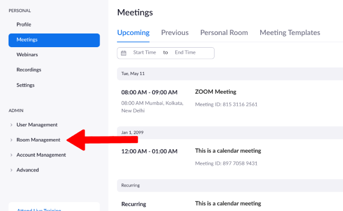 Gestión de habitaciones en zoom