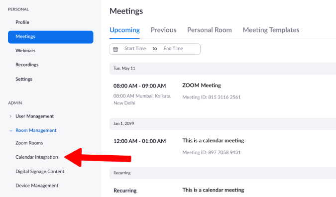 Opción de integración del calendario en el calendario de Google
