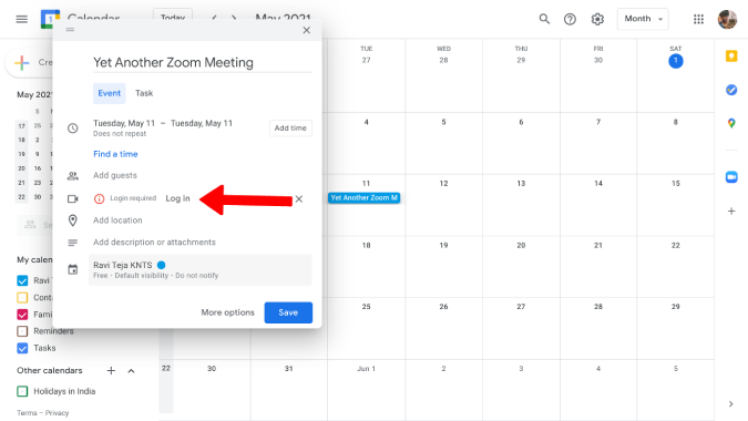 Inicie sesión en Zoom para programar una reunión a través del calendario de Google
