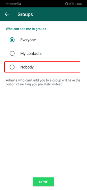 Evitar que la gente te agregue a los grupos de whatsapp, nadie