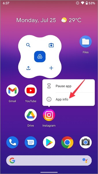 Abra el menú de información de la aplicación de Instagram