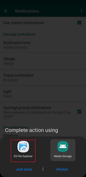 Notificación personalizada de WhatsApp: Administrador de archivos