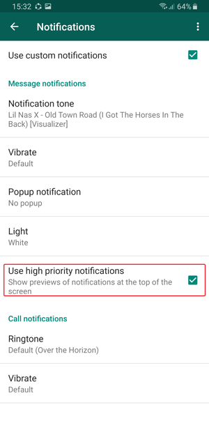 Notificación personalizada de WhatsApp: use alta prioridad