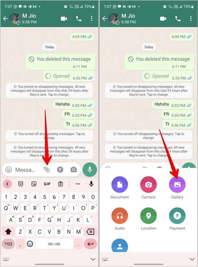 Vista de WhatsApp una vez seleccione Foto