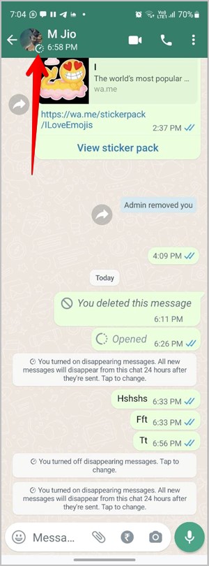 Icono de mensajes de desaparición de whatsapp