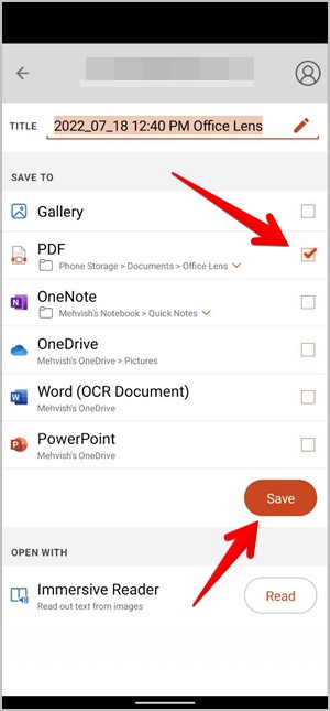 Guardar PDF en Microsoft Lens