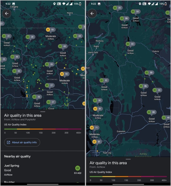 Verificar la calidad del aire en Google Maps Mobile