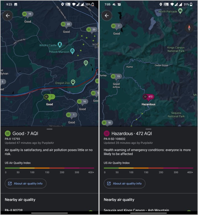 Datos de salud y AQI en Google Maps