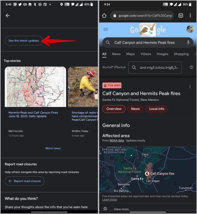 Vea las últimas actualizaciones sobre incendios forestales en Google Maps