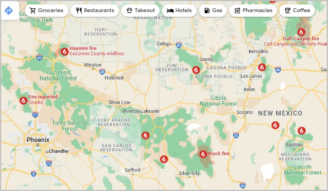 Verificación de incendios forestales en Google Maps