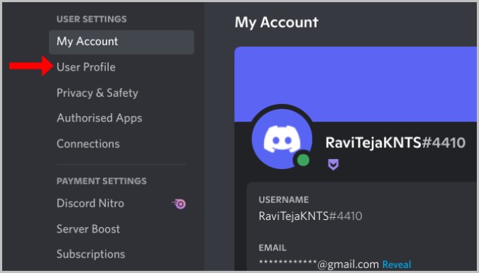 Abrir configuración de perfil de usuario en Discord