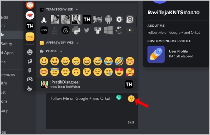 Emojis en la sección Discord About Me