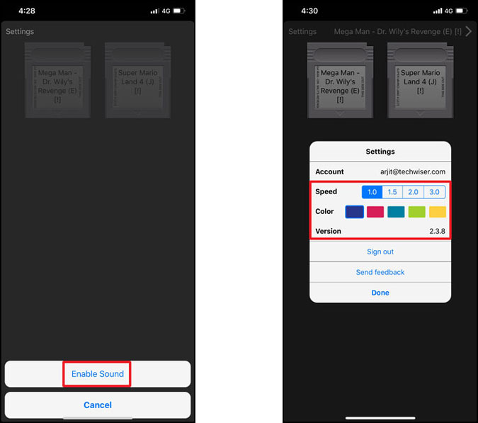 Habilite el sonido en la aplicación del juego y ajuste diferentes parámetros en la configuración. Velocidad, color, etc.