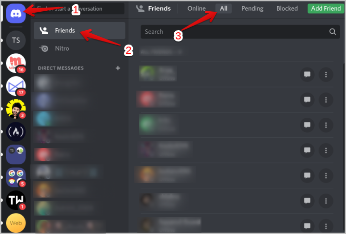 Apertura de la lista de amigos en Discord