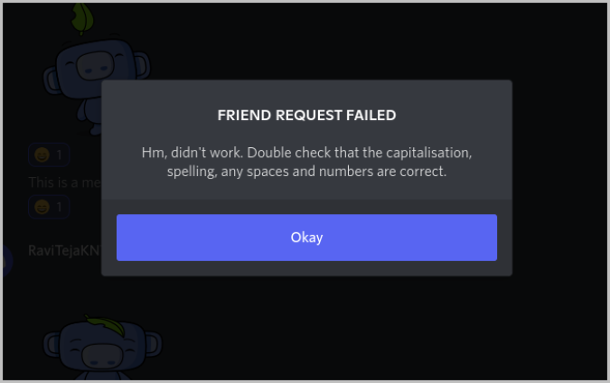 La solicitud de amistad falló en Discord