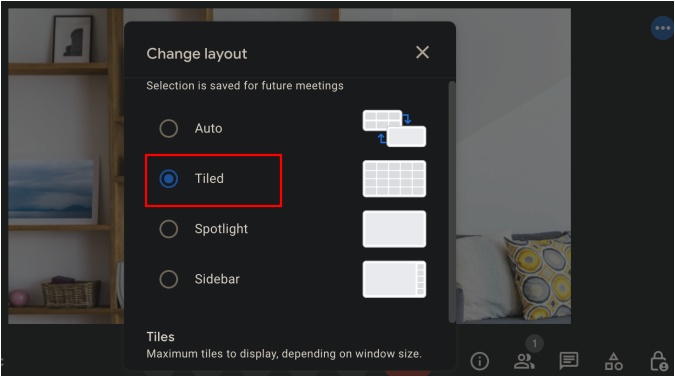 Cambiar a la vista de mosaico en Google Meet for Grid View