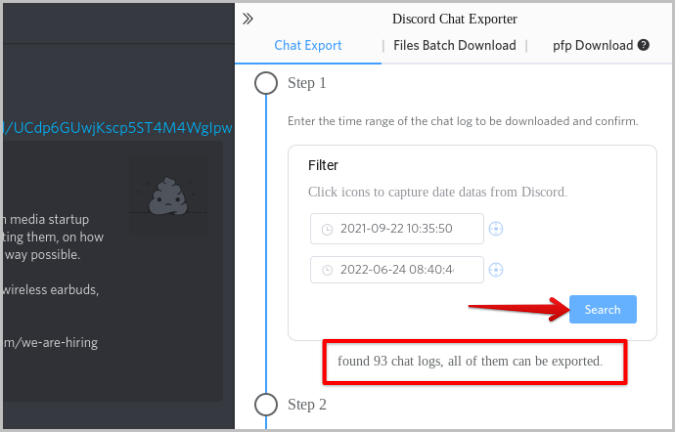 Registros de chat seleccionados que se pueden exportar en discordia