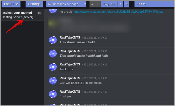 Ver el chat de discordia en el exportador de chat de discordia.