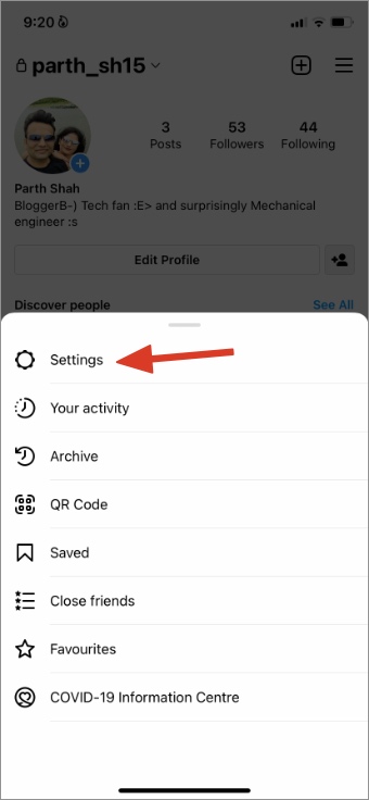 Abrir la configuración de Instagram