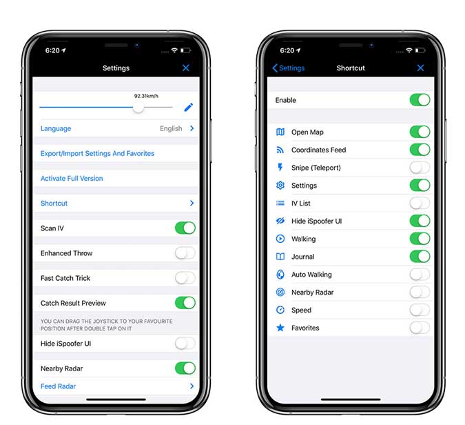 página de configuración de iOS