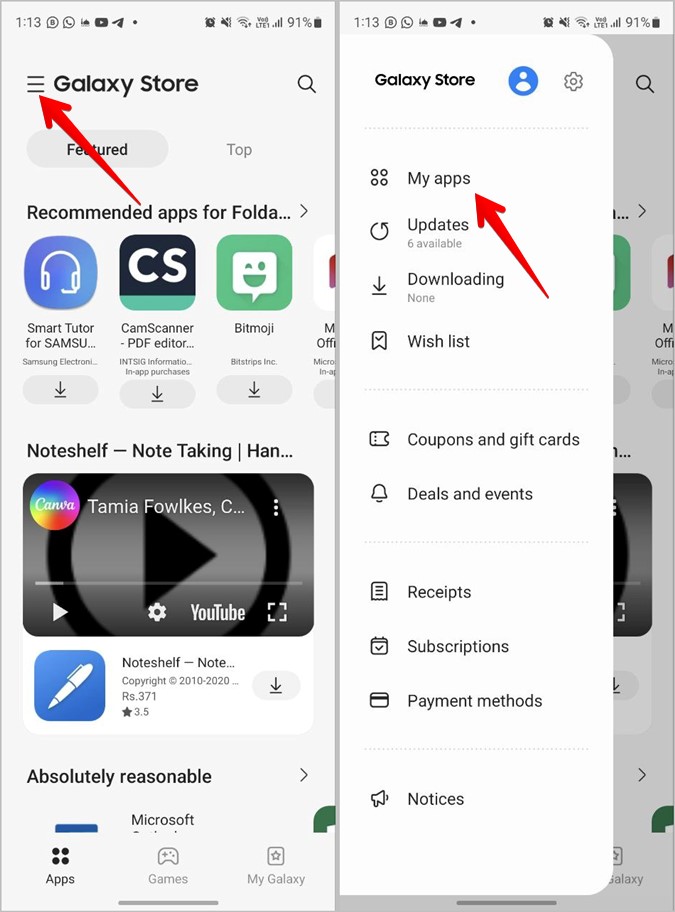 Android Galaxy almacena mis aplicaciones