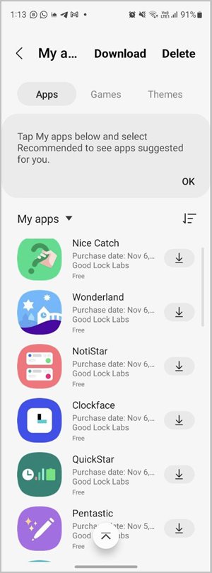 Android Galaxy Store mis aplicaciones desinstalar