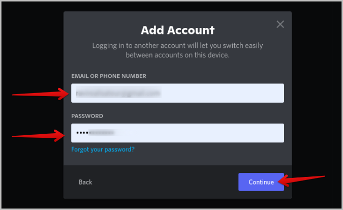 Iniciar sesión en una cuenta secundaria en Discord