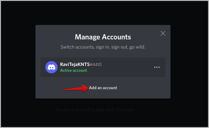 Agregar una cuenta para cambiar las cuentas en Discord