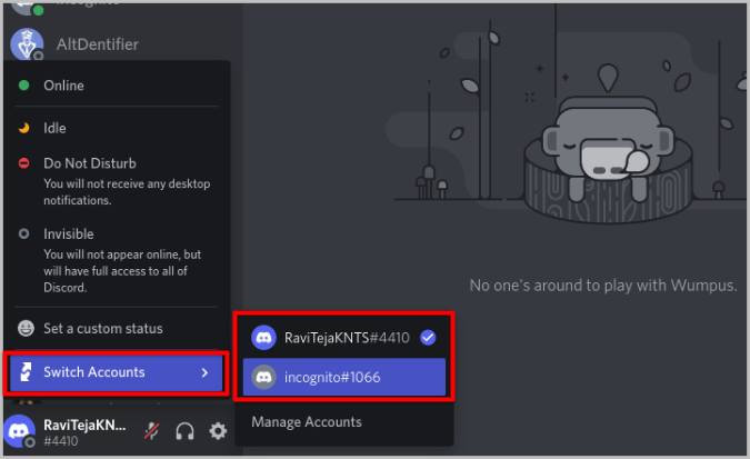 Cambiar entre varias cuentas en Discord