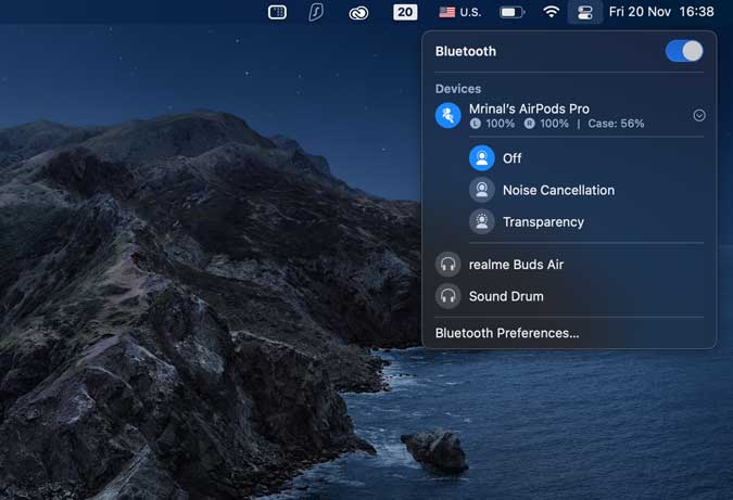 Nivel de batería de los AirPods en los macOS