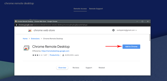 Descargar el escritorio remoto de Chrome agregando extensión a Chrome
