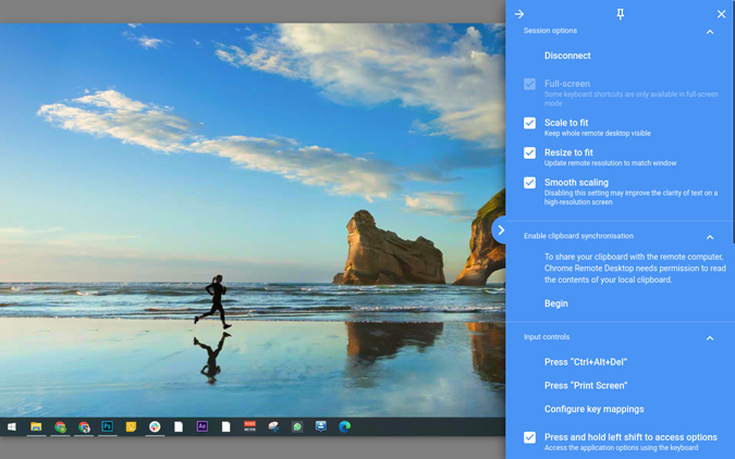 Cambiar las opciones de escritorio remoto de Chrome