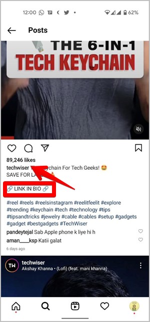Enlace de Instagram en biotítulo
