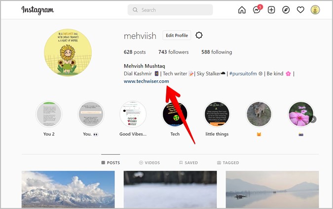 Enlace del sitio web de Instagram en Bio Find