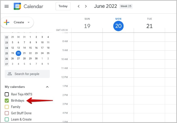 Calendario de cumpleaños en el calendario de Google