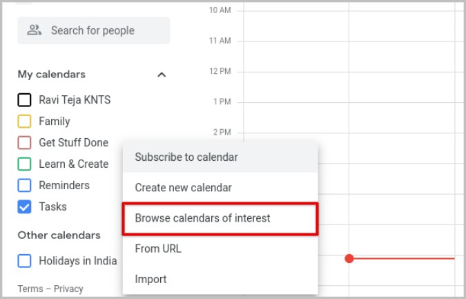 Calendarios de navegador en interés en el calendario de Google