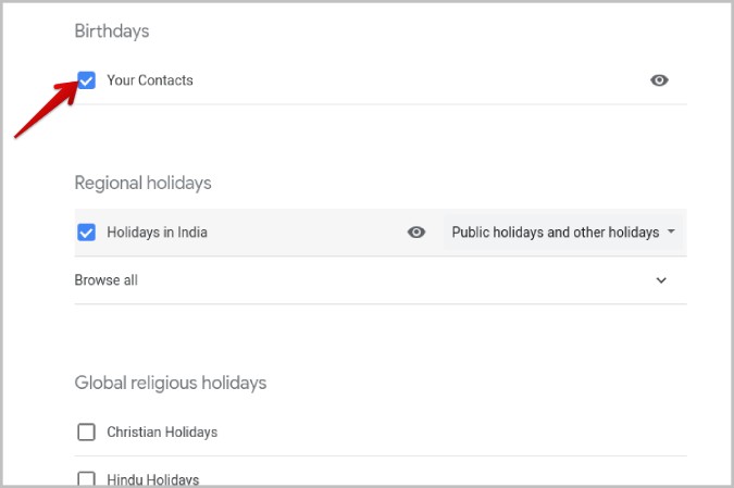 Agregar calendario de cumpleaños en el calendario de Google