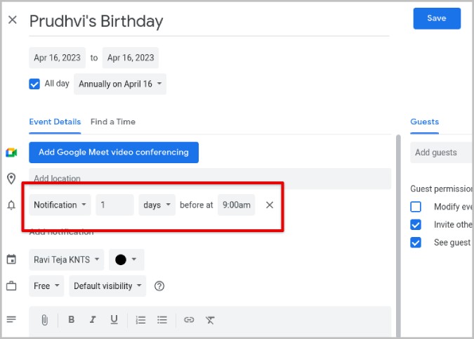 Personalización de notificaciones de eventos del calendario de Google