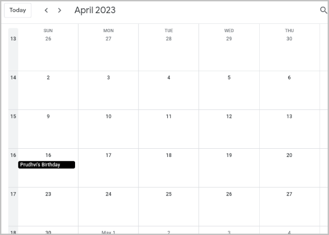 Evento de calendario de cumpleaños manual en el calendario de Google