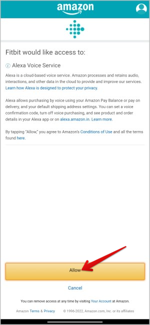 Permitir que Fitbit acceda a Alexa
