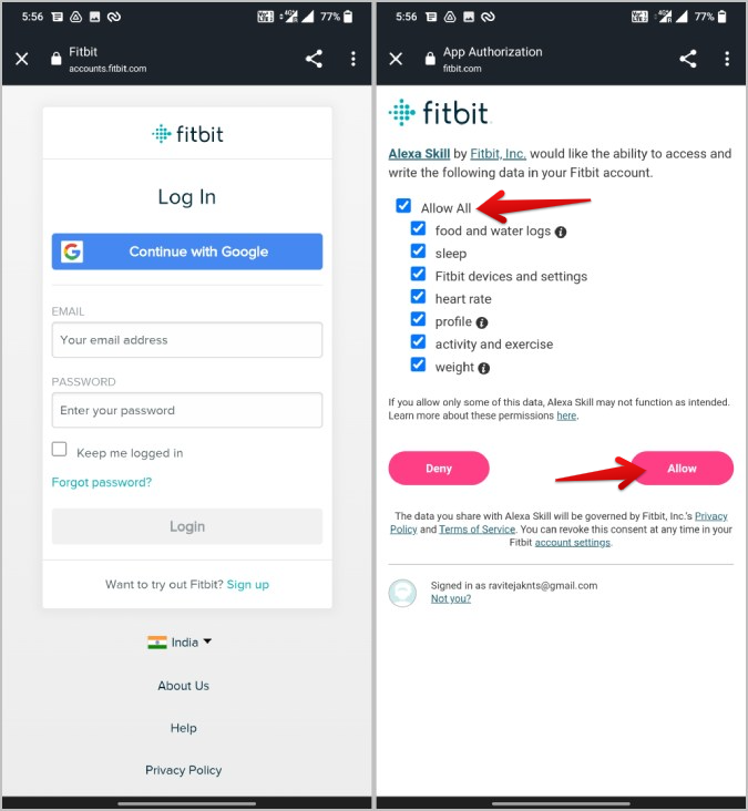 Permitir que Alexa acceda a sus datos de Fitbit