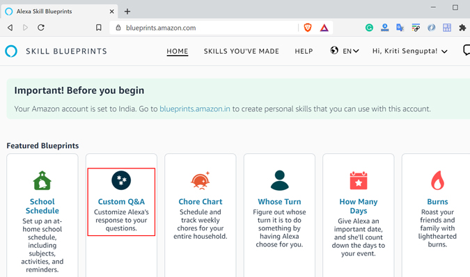 Cree respuestas personalizadas con Amazon Blueprints