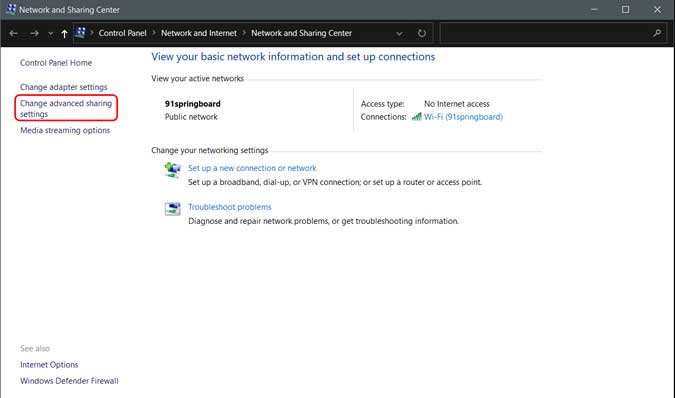 Haga clic en Cambiar la configuración de intercambio avanzado