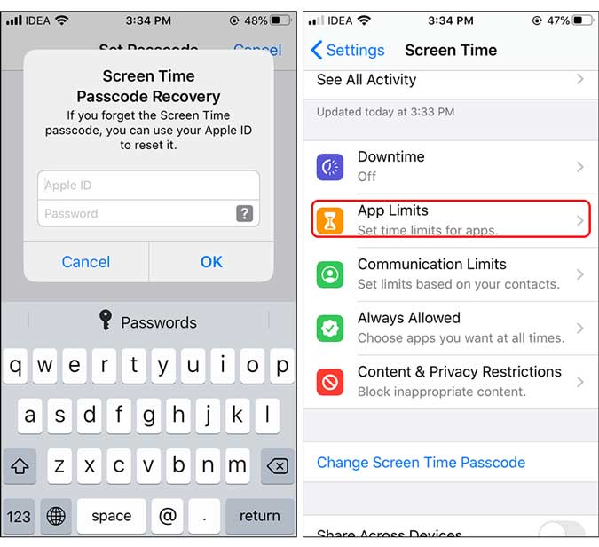Configurar una recuperación de contraseña con ID de Apple y comenzar a agregar aplicaciones para bloquear