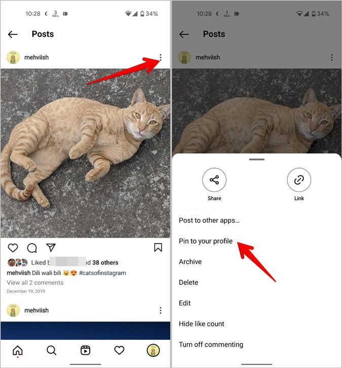 Pin de Instagram a tu perfil