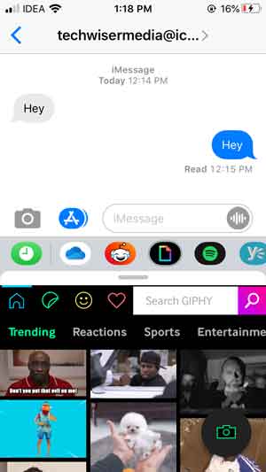 opción de pegatinas de aplicaciones giphy