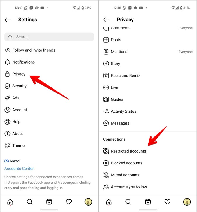 Configuración de Instagram Privacidad